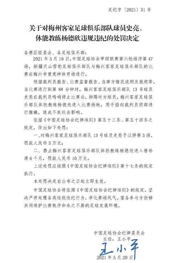 168开奖网开奖结果-重磅罚单！梅州体能教练杨德欣禁赛6个月 罚款10万